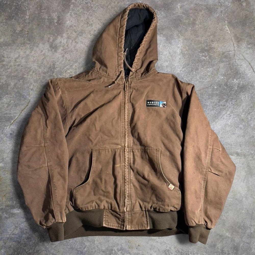 Dri Duck Brown Hooded Work Jacket Heavy Canvas Fleece Lined Workwear Coat XL
